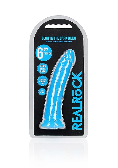 Realrock 6" Glow-N-Dark Dildo Blue - Image 2