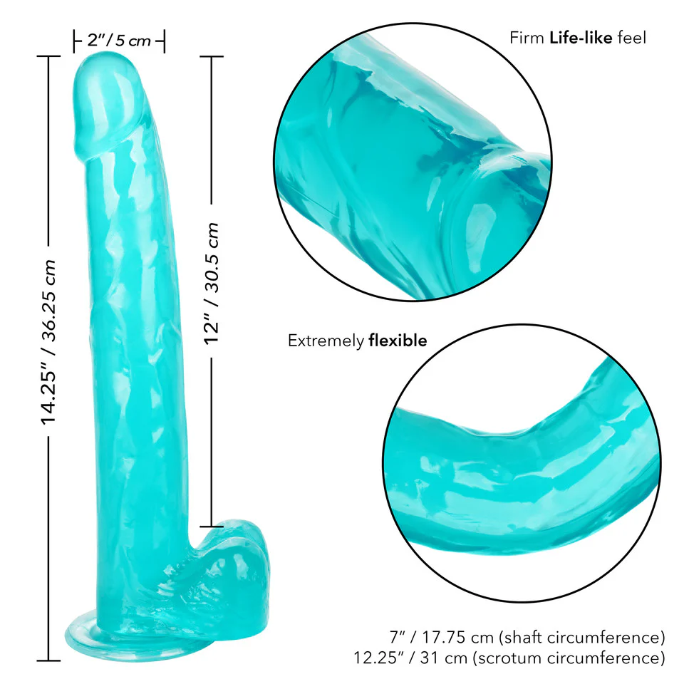 California Exotic Size Queen 12" Dong with Balls Blue/Green - Image 4