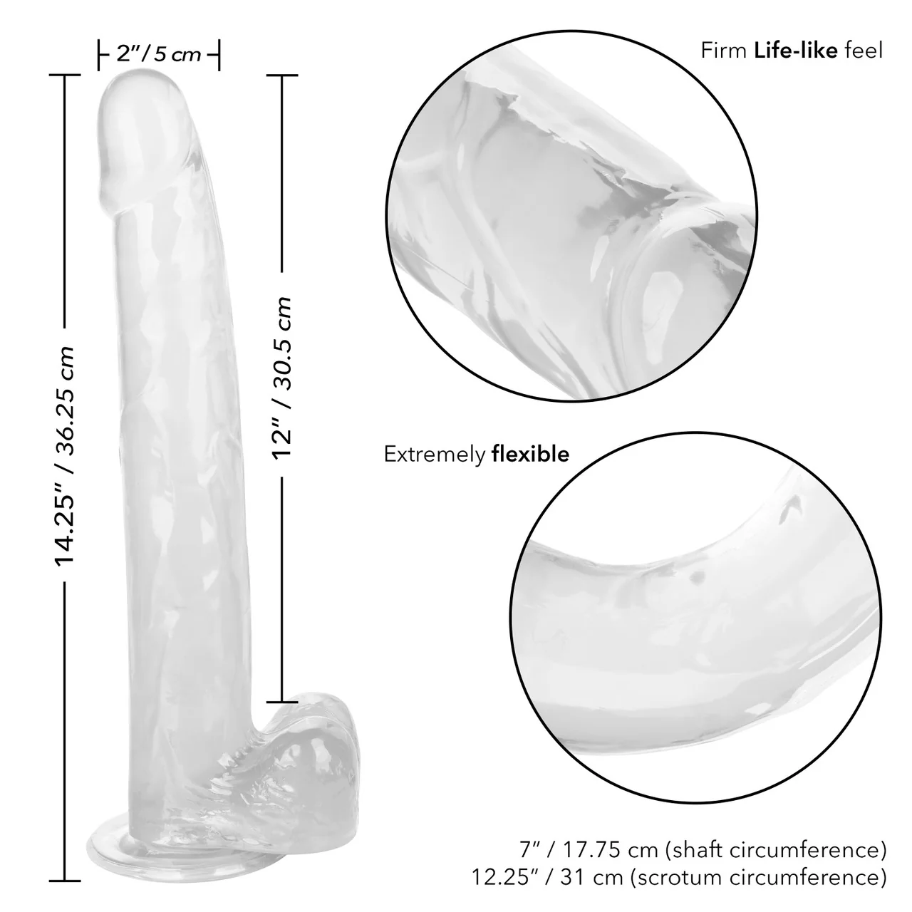 California Exotic Size Queen 12" Dong with Balls Clear - Image 4