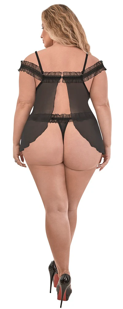 Exposed Ruffled Fly Away Babydoll & Split Crotch G Black 2XL M251 - Image 2