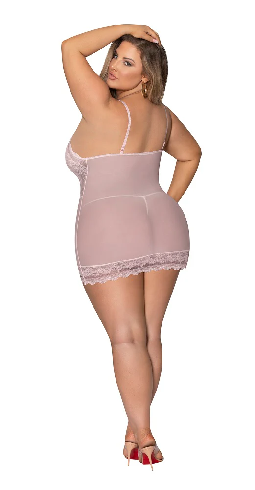 Exposed Seabreeze Lace & Mesh Chemise & G Set  Blush Queen M280 - Image 2