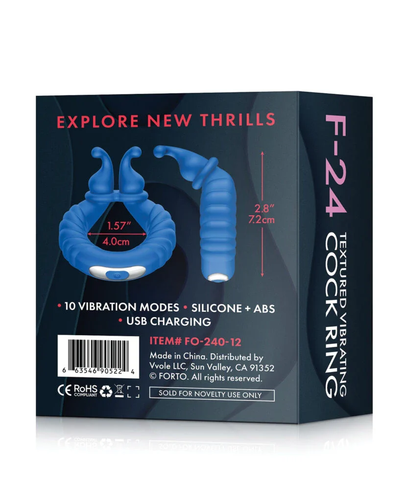 Forto F-24 Textured Vibrating Cock Ring Blue - Image 4