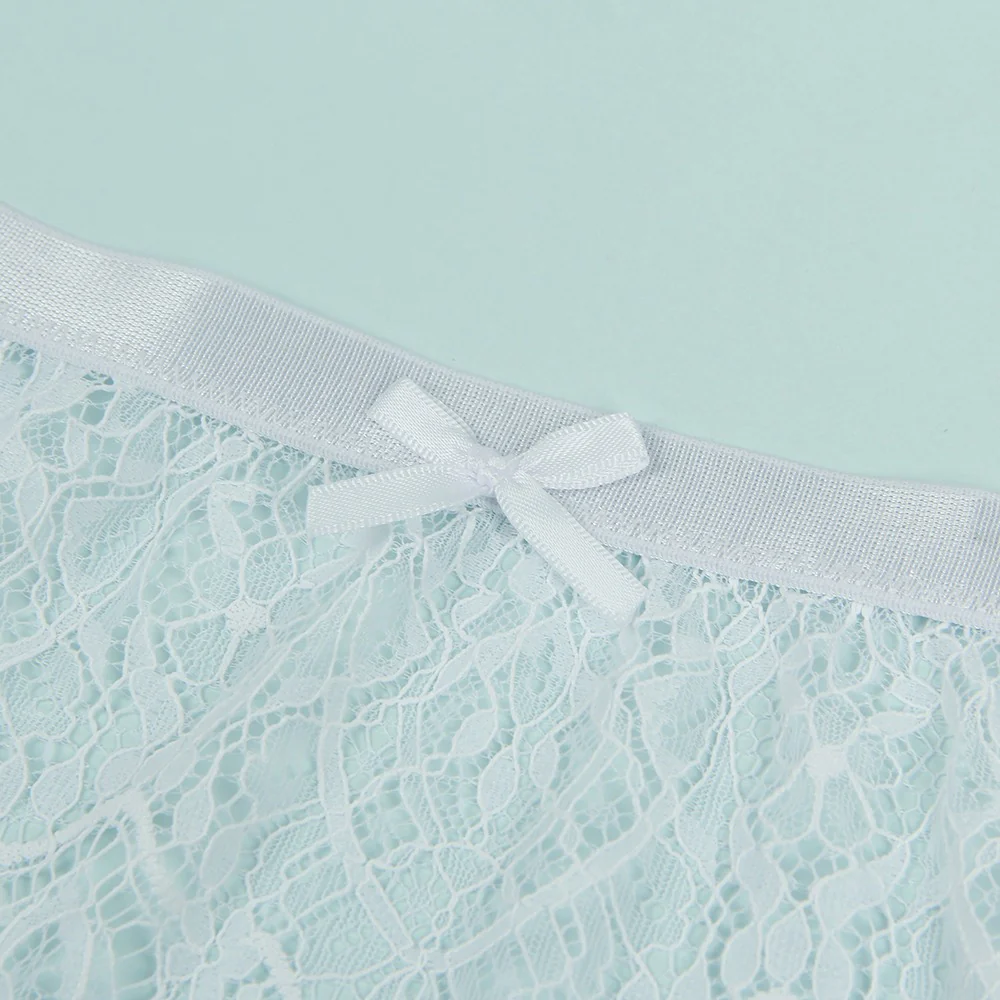 Eyelash Lace High Waist Garter Belt Panty Set P5206-2 White 2XL - Image 12