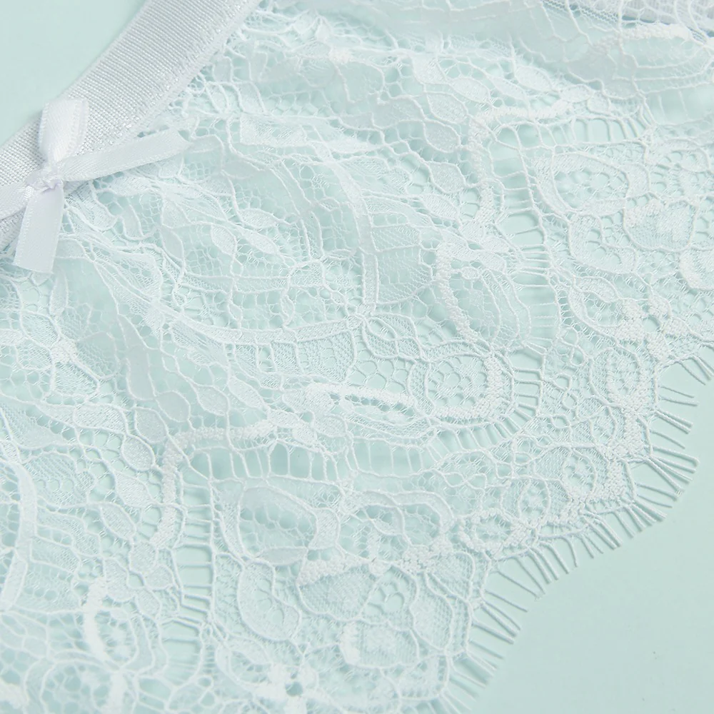 Eyelash Lace High Waist Garter Belt Panty Set P5206-2 White 2XL - Image 13