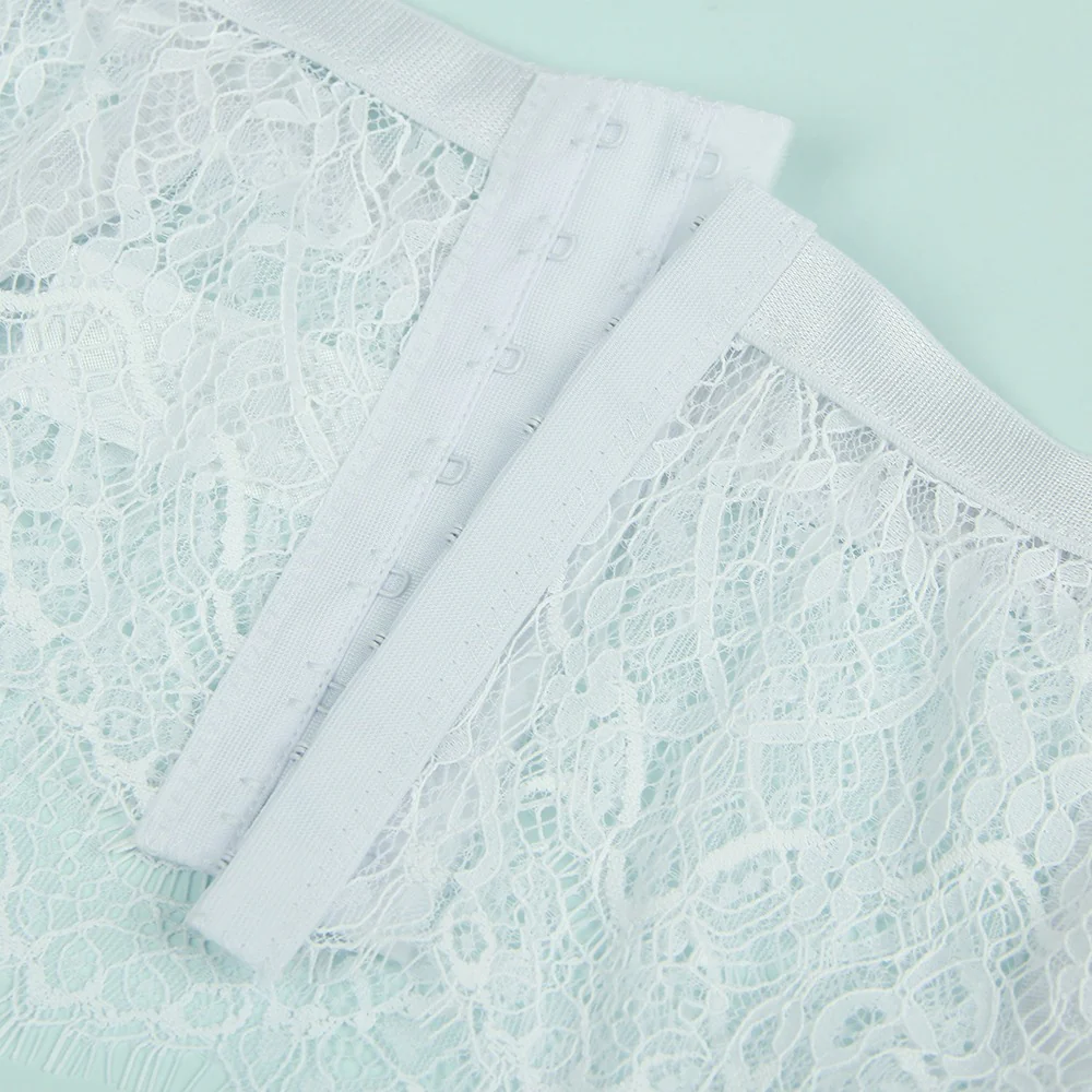 Eyelash Lace High Waist Garter Belt Panty Set P5206-2 White 2XL - Image 14