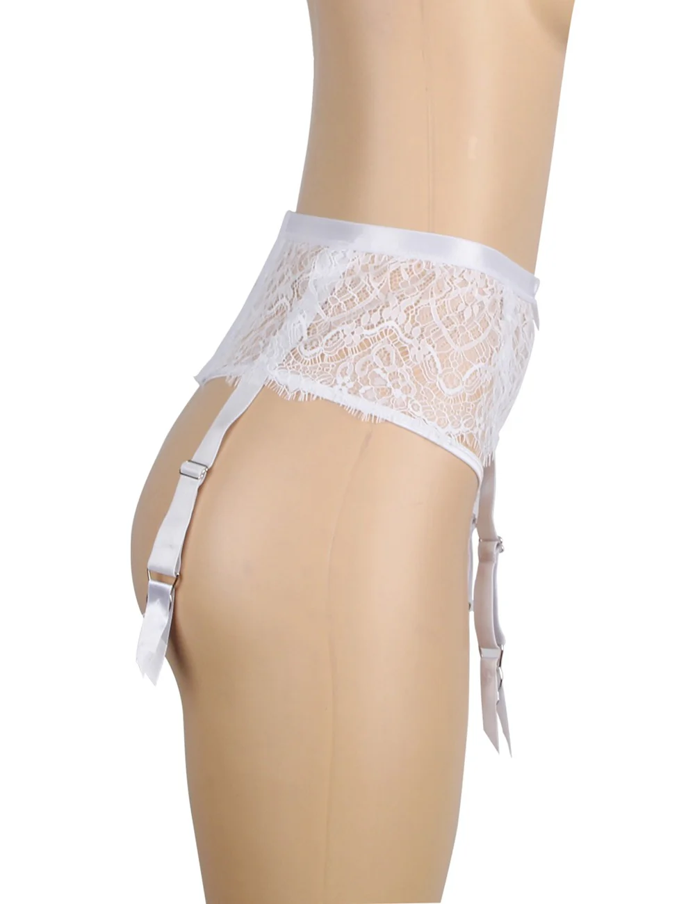 Eyelash Lace High Waist Garter Belt Panty Set P5206-2 White 2XL - Image 8