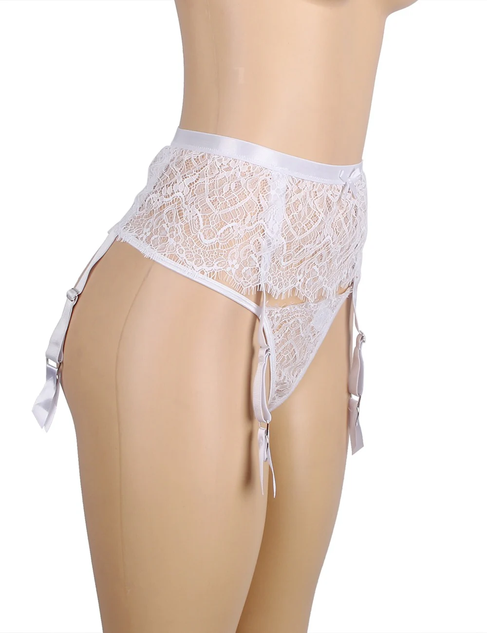 Eyelash Lace High Waist Garter Belt Panty Set P5206-2 White 2XL - Image 9