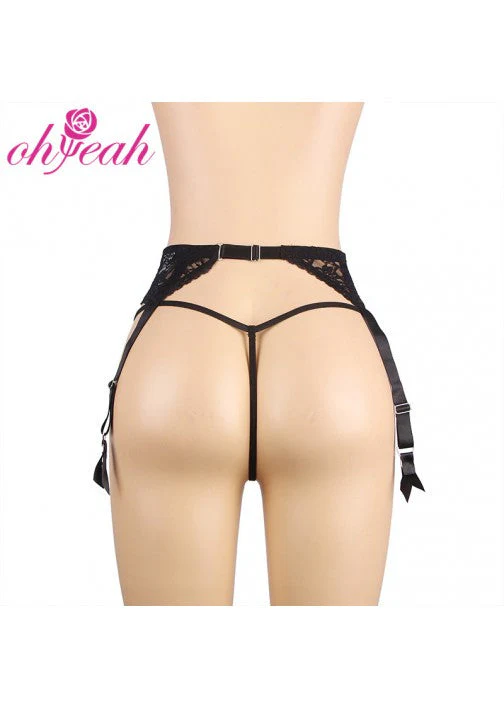 Lace Garter Panties P5201-1 Black M - Image 5