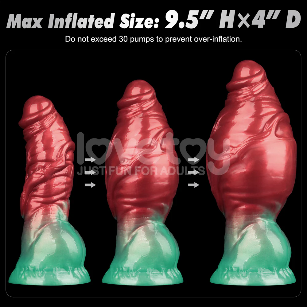 Lovetoy AEROSX Pump Up The Pleasure Dual Density Silicone Inflatable Dildo Red/Green 7.5" - Image 13