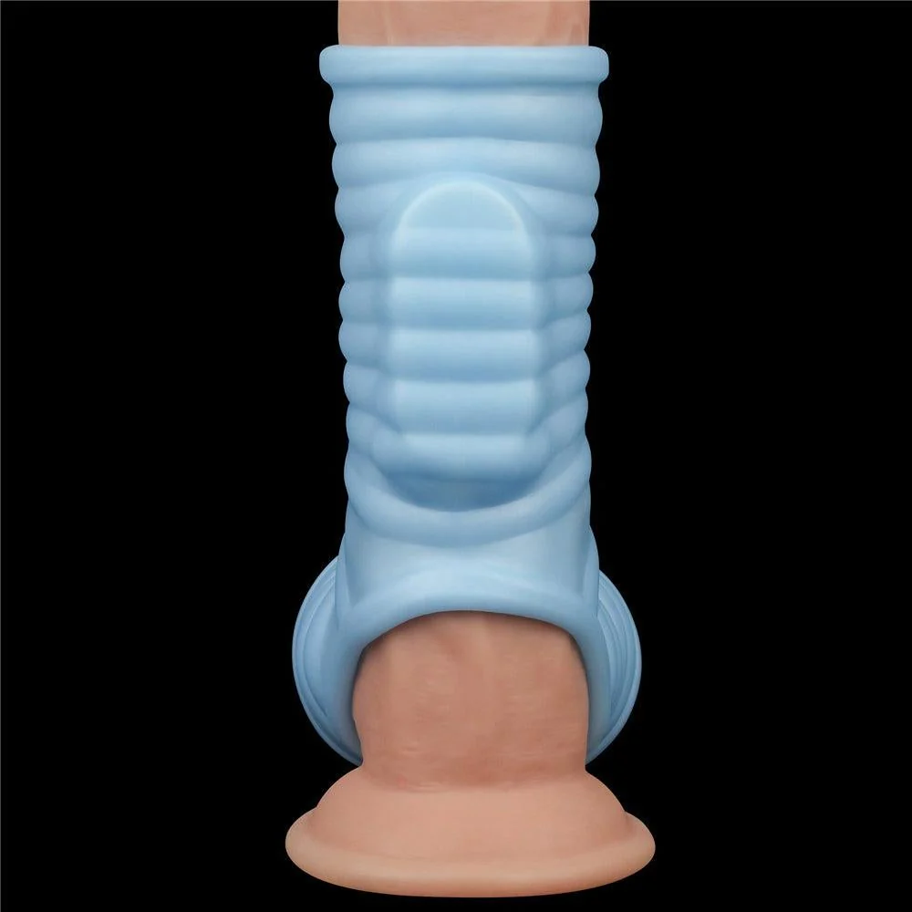 Lovetoy Vibrating Wave Knights Ring with Scrotum Sleeve - Blue - Image 5