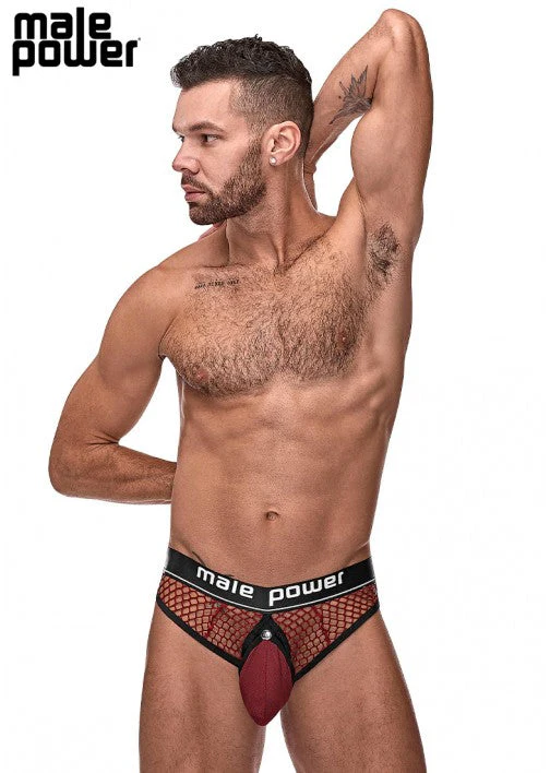 Male Power Cock Pit Cock Ring Thong Burgundy S/M - 410260