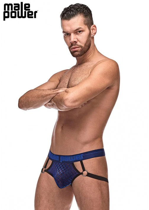 Male Power Diamond Mesh Jock Ring Navy S/M - 398264 - Image 4