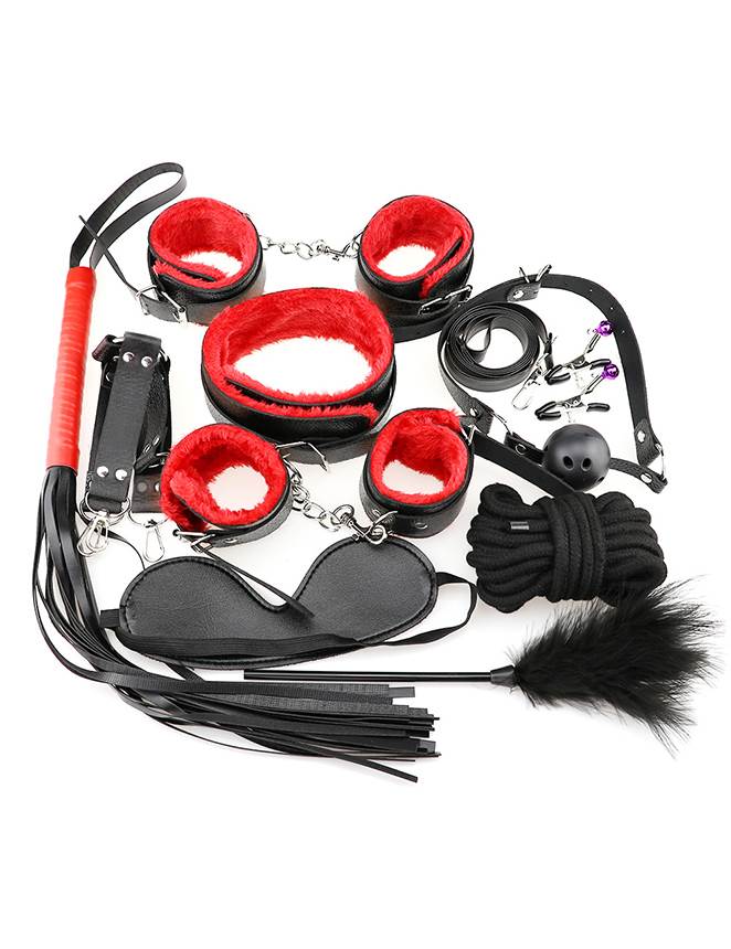 Oh Yeah Black & Red Bondage Kit 10 Piece - C80719-2