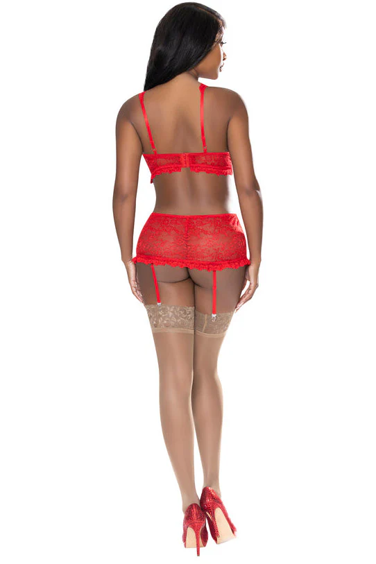 Exposed Ooh La Lace Bra Skirt Set Medium Red - Image 3