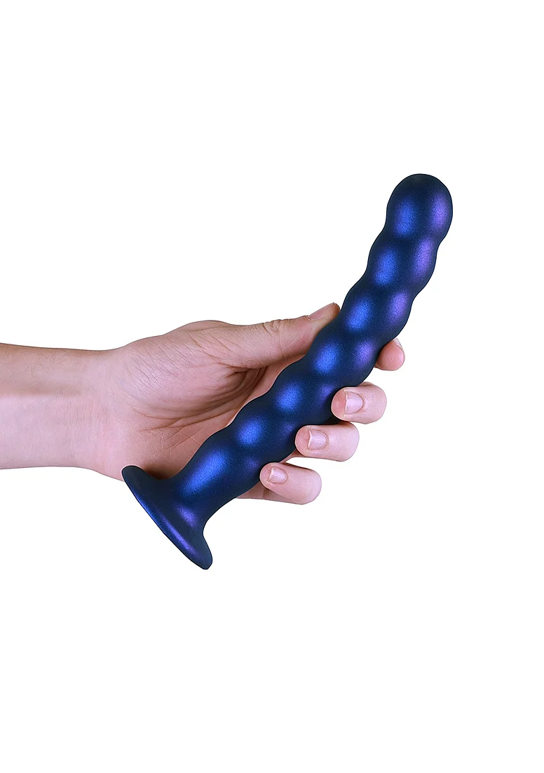 Ouch Beaded G-Spot Dildo 8'' Metallic Blue - Image 3