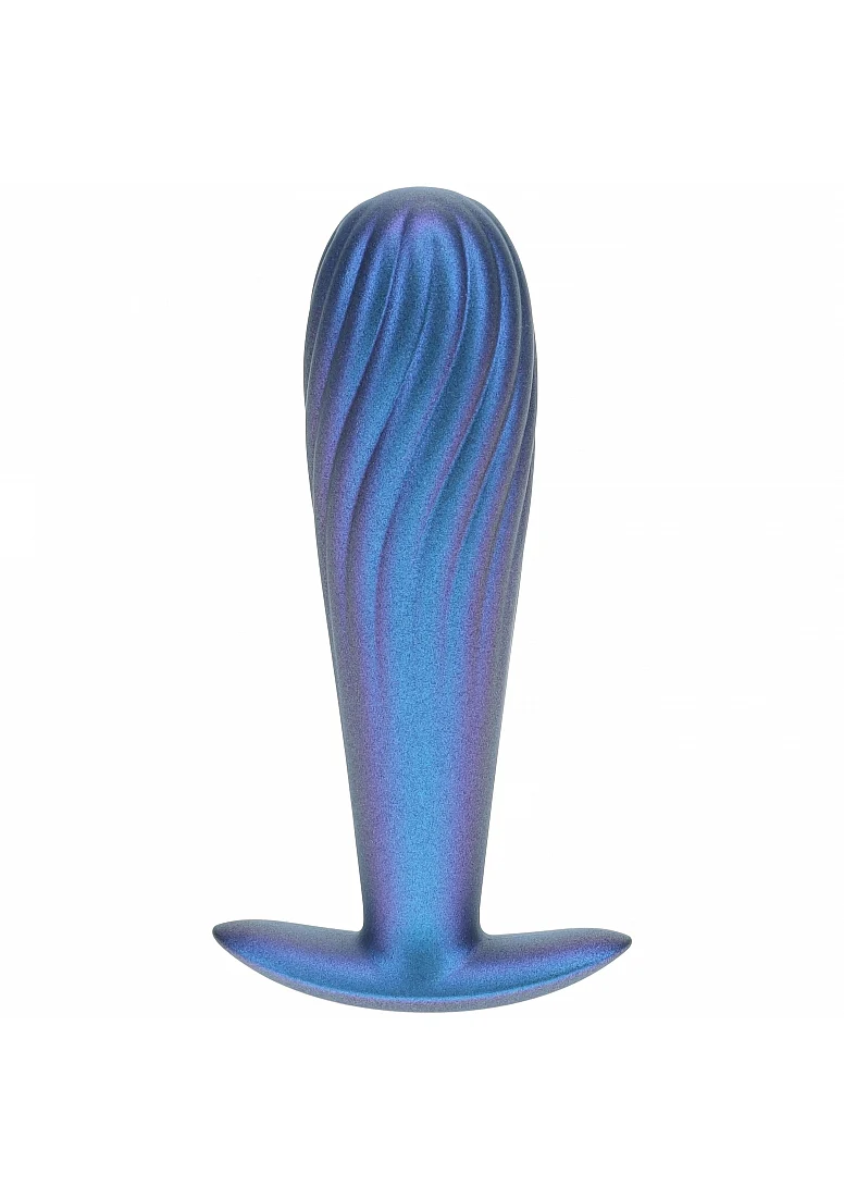 Ouch Ribbed Anal Plug 4.6" Metallic Blue - Image 2