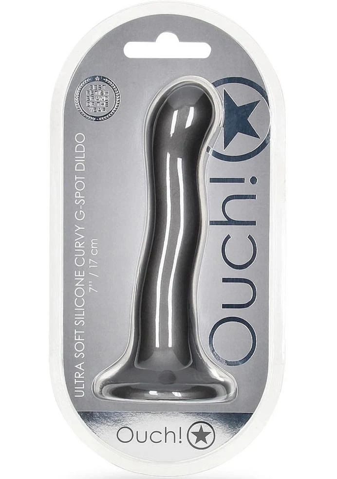 Ouch Ultra Soft Curvy G-Spot Dildo 7" - Gun Metal
