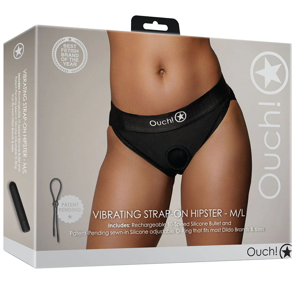 Ouch Vibrating Strap On Hipster – Black XS/S