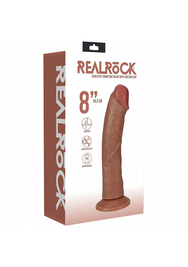 Realrock 8" Vibrating Cock - Regular Curved - Tan - Image 2