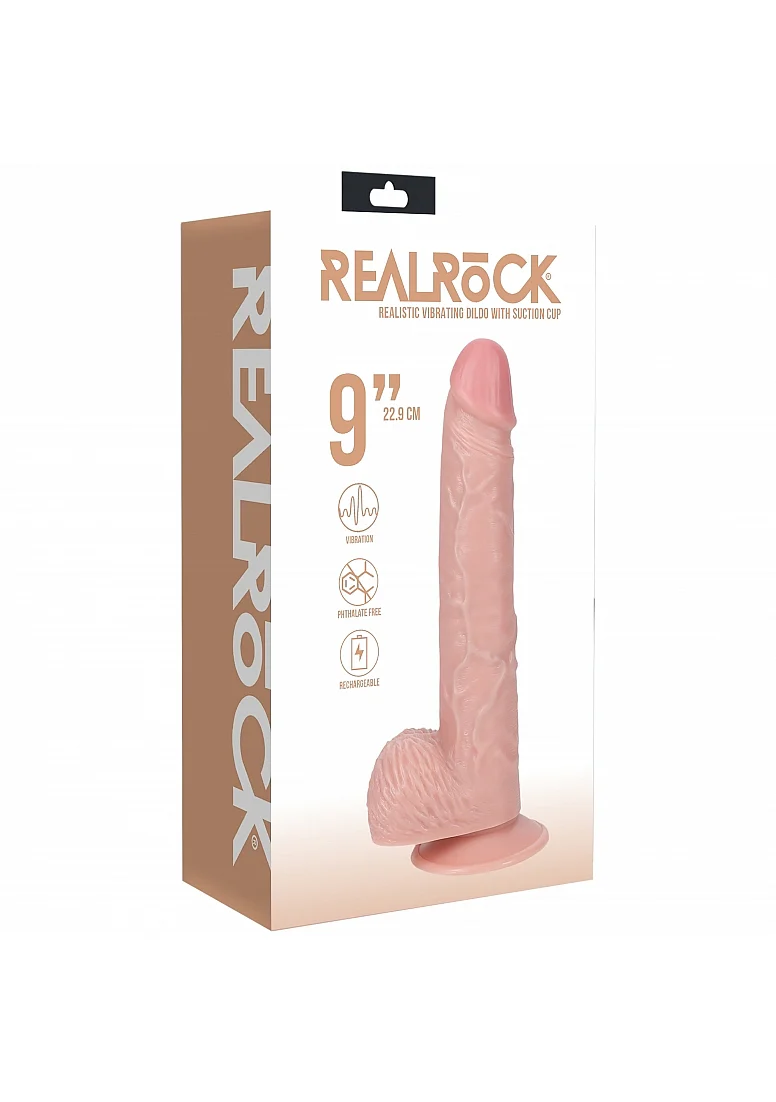 Realrock 9" Vibrating Cock With Balls - Regular Straight - Flesh - Image 2
