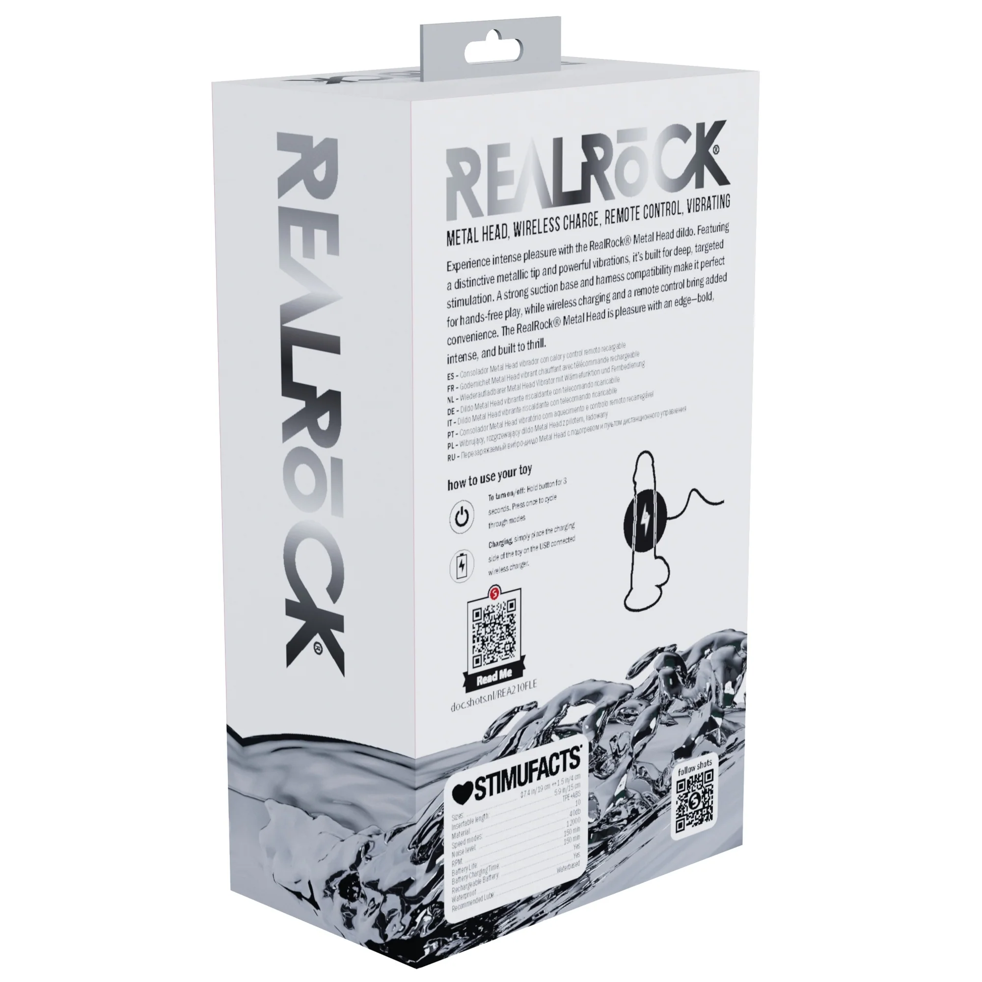 RealRock Wireless Rechargeable Remote Control Metalhead Vibrating Dildo 7" - Image 2