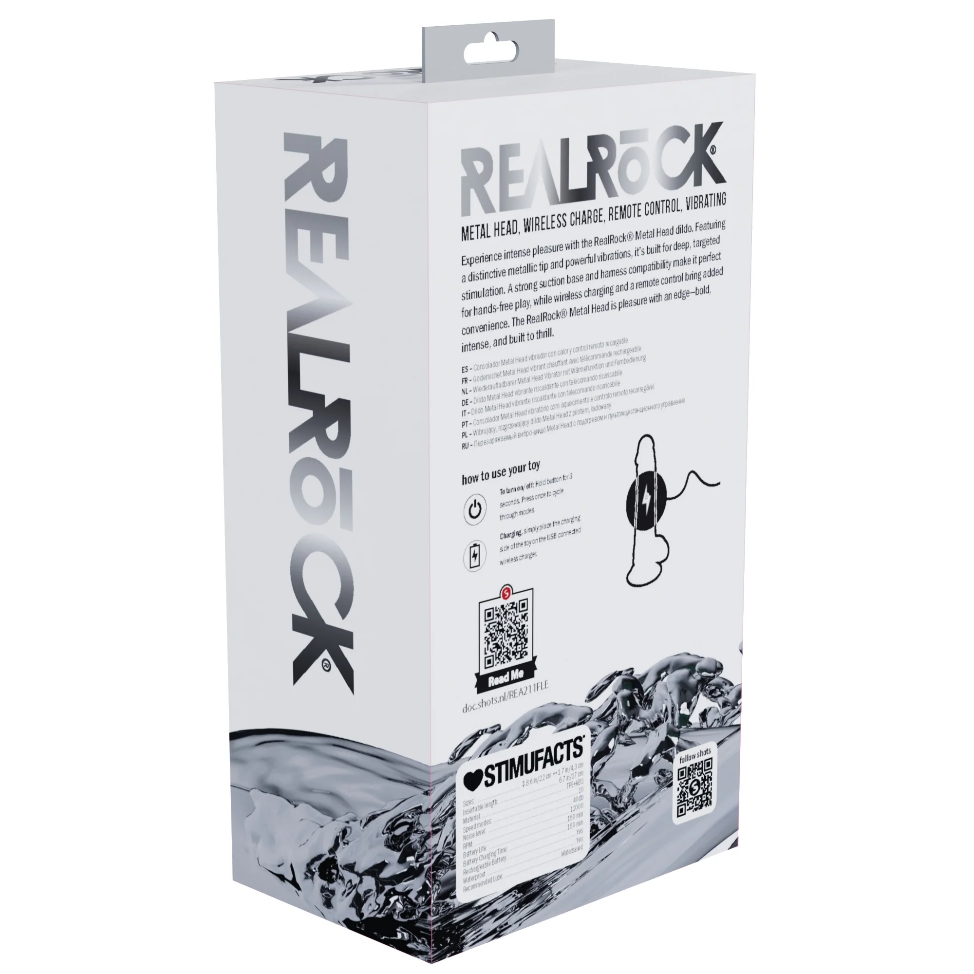 RealRock Wireless Rechargeable Remote Control Metalhead Vibrating Dildo 8" - Image 2