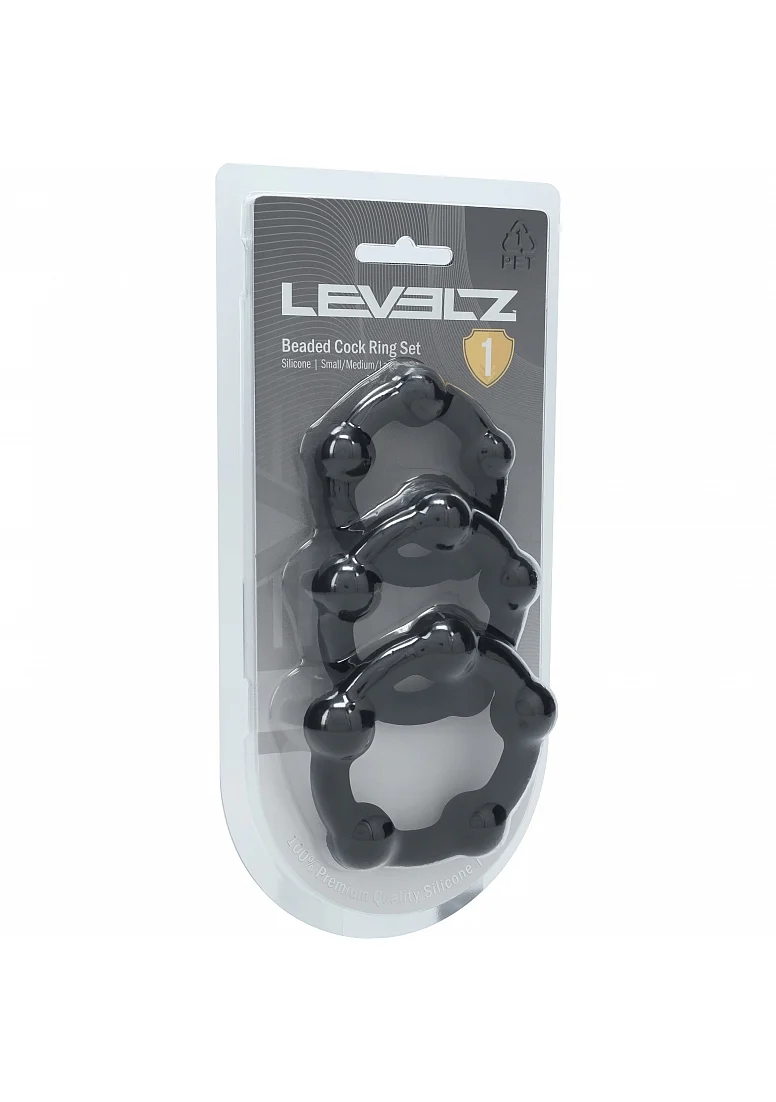 Level Beaded Silicone Cock Ring Set of 3 Black