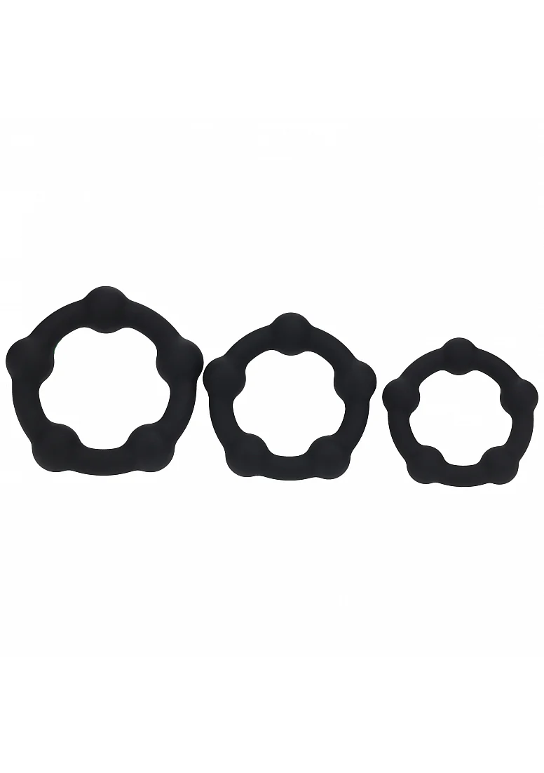 Level Beaded Silicone Cock Ring Set of 3 Black - Image 2