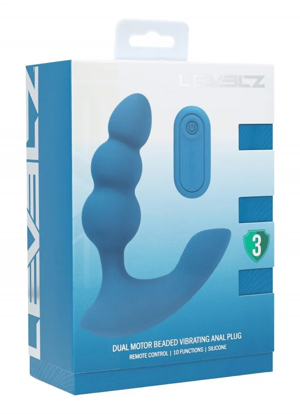 Levelz Dual Motor Remote Control Beaded Vibrating Liquid Silicone Prostate Stimulator Teal