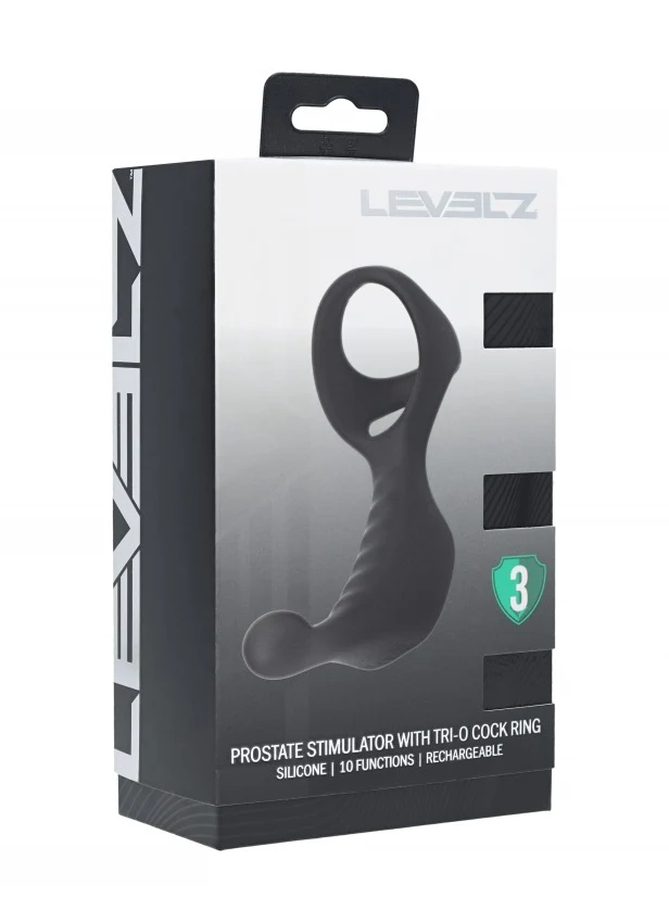 Levelz Vibrating Silicone Prostate Stimulator with Tri O Cock Ring Black