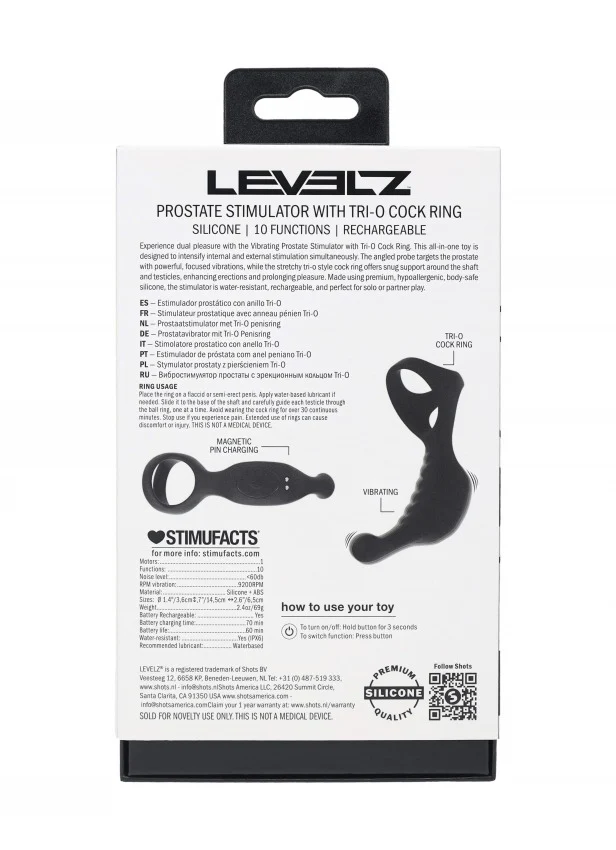 Levelz Vibrating Silicone Prostate Stimulator with Tri O Cock Ring Black - Image 2