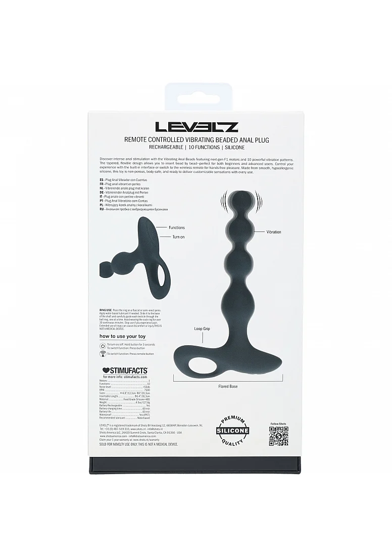 Levelz Remote Control Beaded Vibrating Silicone Anal Plug Black - Image 5