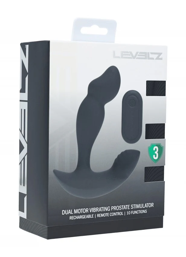 Levelz Dual Motor Remote Control Dual Motor Vibrating Liquid Silicone Prostate Stimulator Black