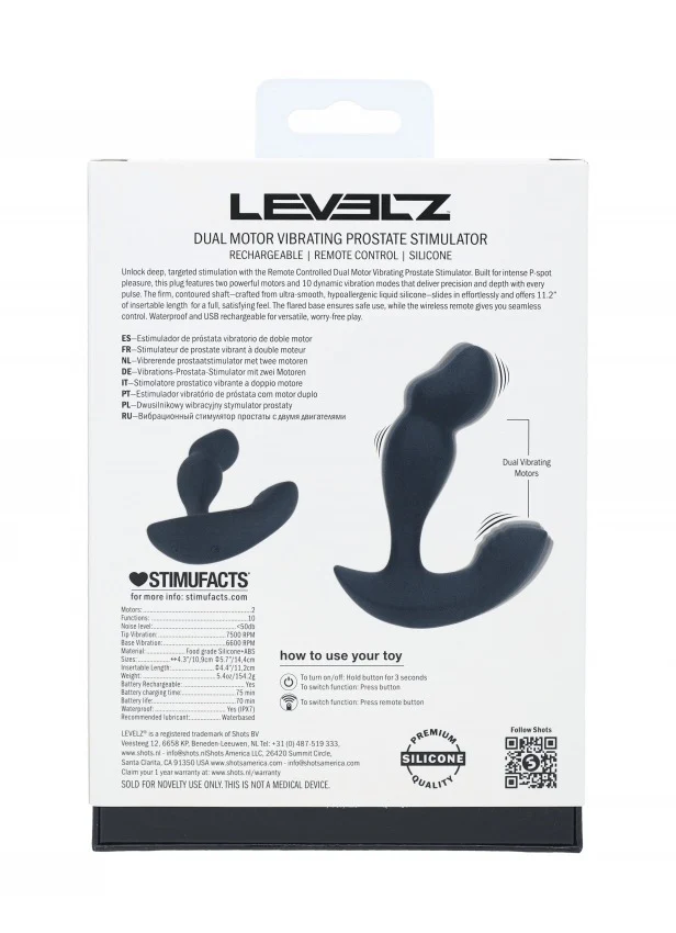 Levelz Dual Motor Remote Control Dual Motor Vibrating Liquid Silicone Prostate Stimulator Black - Image 7