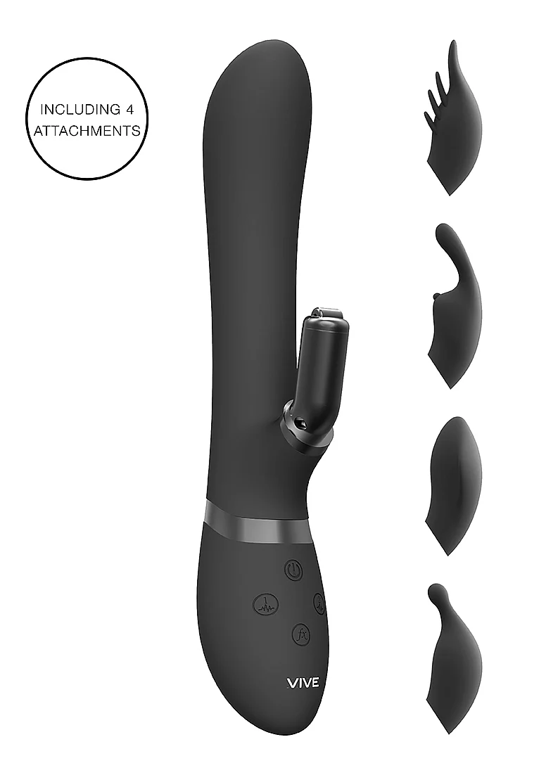 Vive Chou Rechargeable Vibrating Silicone Rabbit with Interchangeable Clitoral Sleeves - Black - Image 4