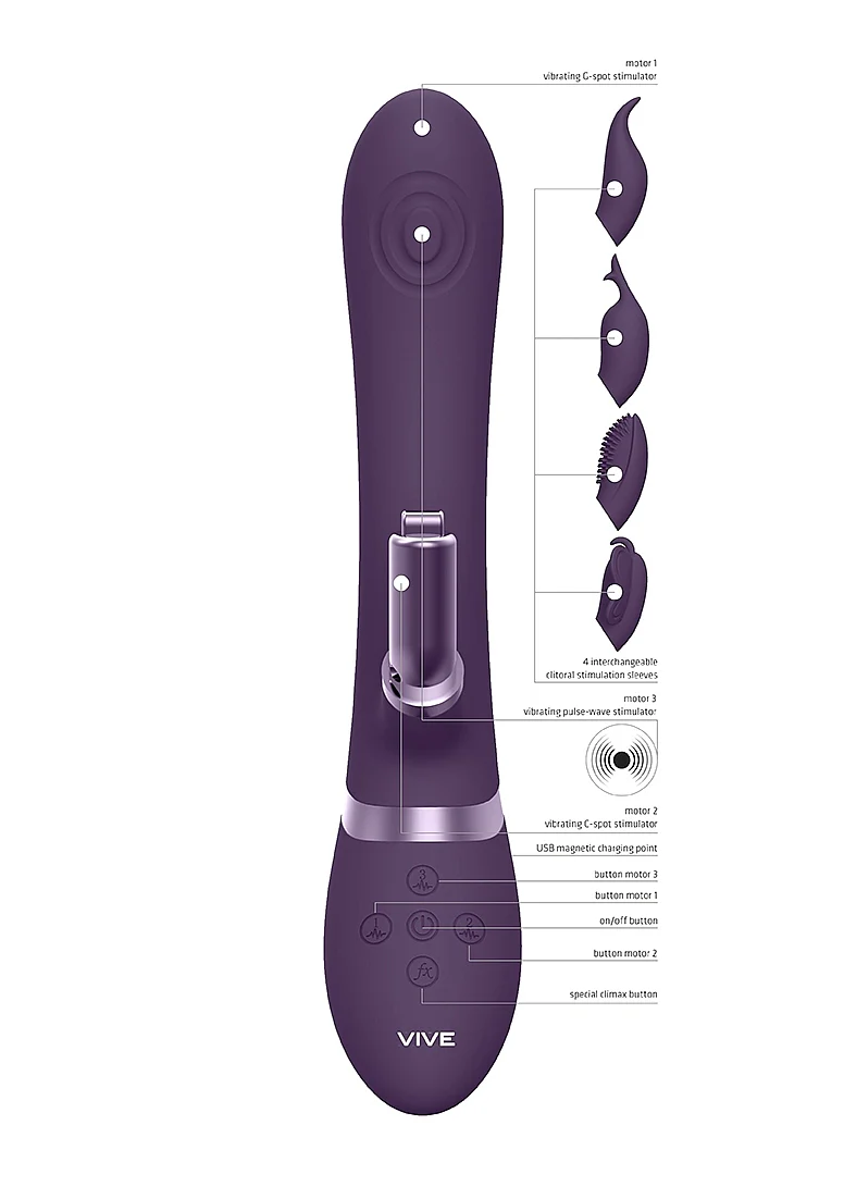 Vive Etsu Silicone Rabbit with Interchangeable Clitoral Sleeves - Purple - Image 3