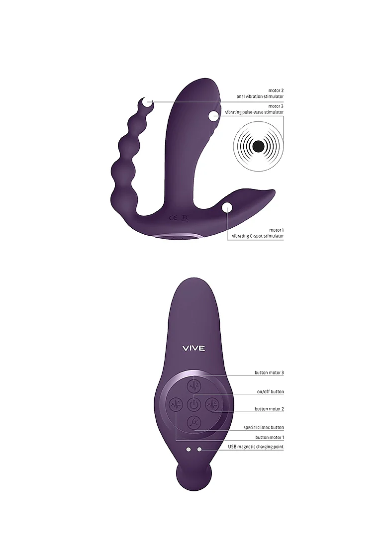 Vive Kata Rechargeable Triple Motor Hands-Free Silicone Vibrator - Purple - Image 4