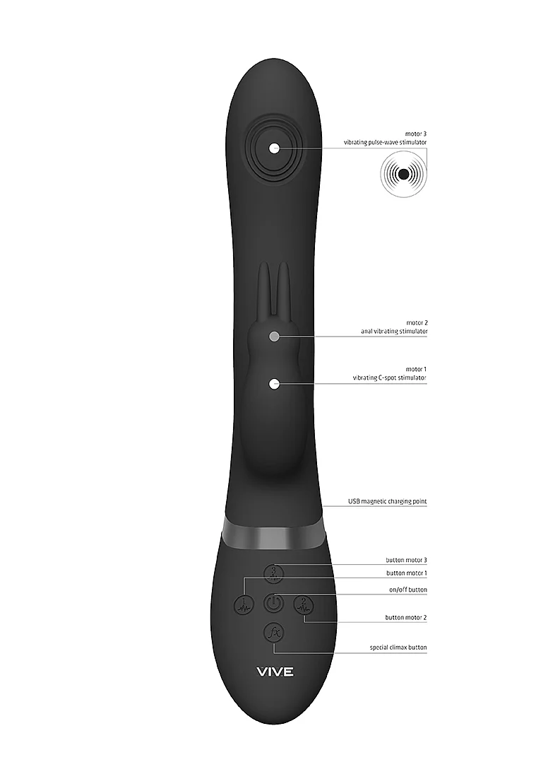 Vive Rini Pulse-Wave Triple Motor Rabbit - Black - Image 2