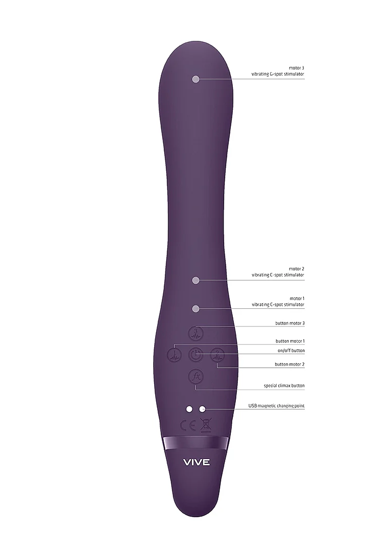 Vive Satu Vibrating Triple Motor Silicone Strapless Strapon - Purple - Image 2