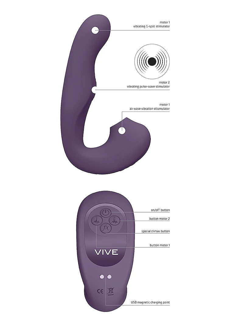 Vive Zaki Rechargeable Silicone Airwave-Pulse Wave Vibrating G-Spot Vibrator - Purple - Image 2