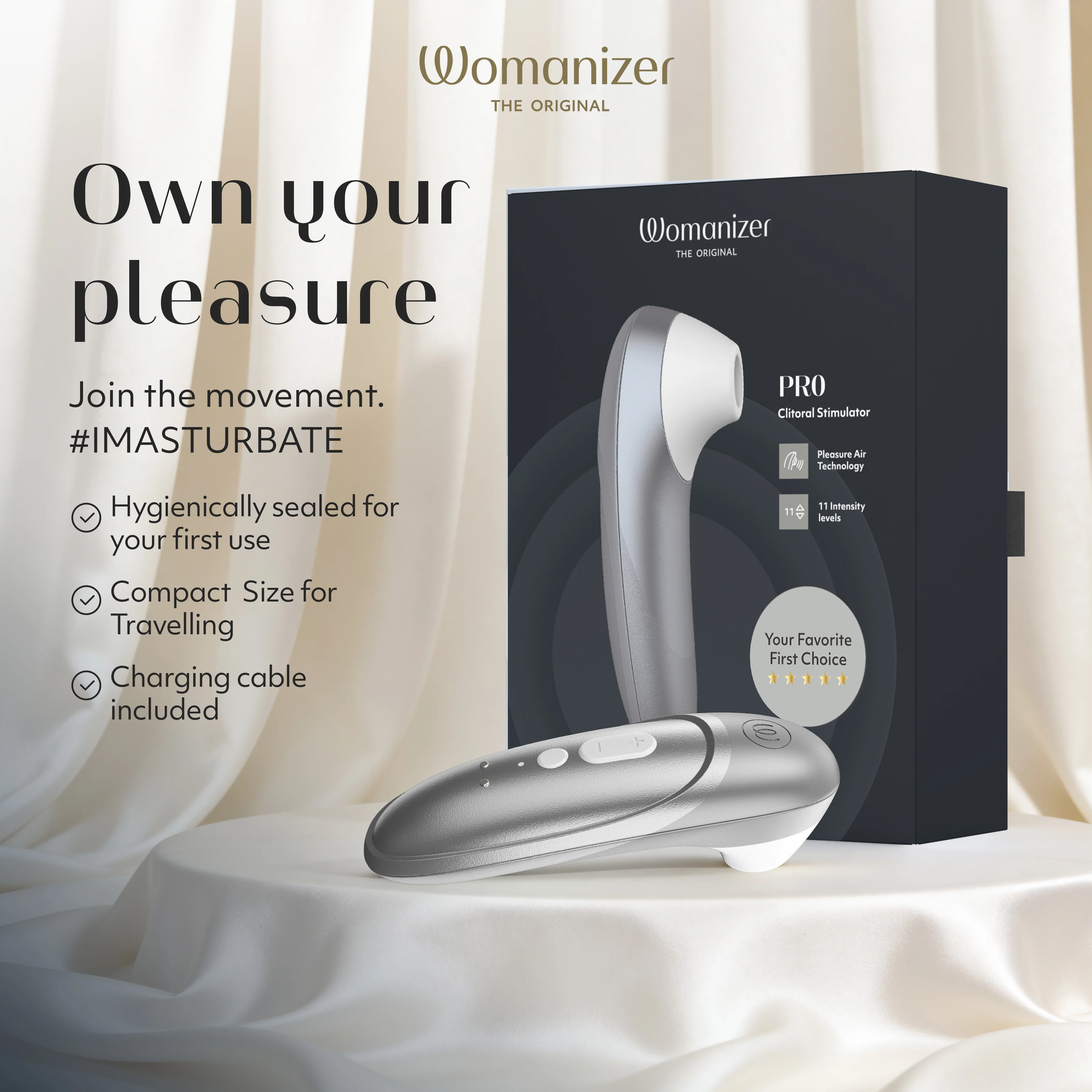Womanizer Pro Pleasure Air Clitoral Suction Stimulator Silver - Image 9