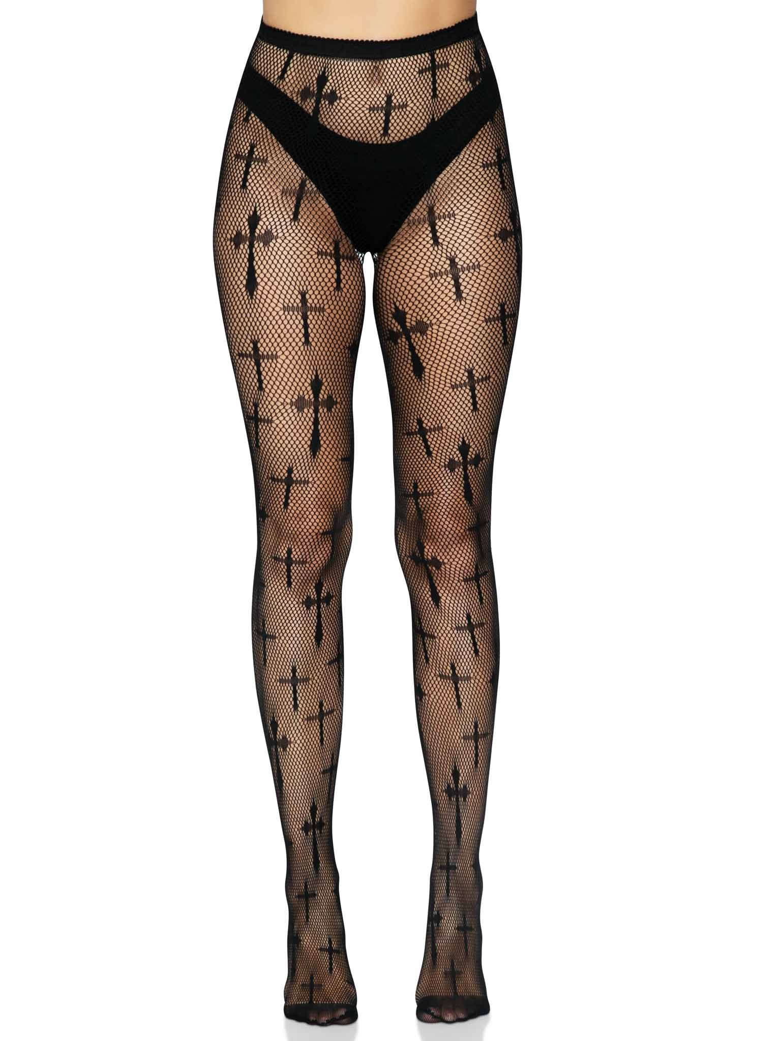 Leg Ave Worship Me Cross Net Tights OS - 9753 - Image 3