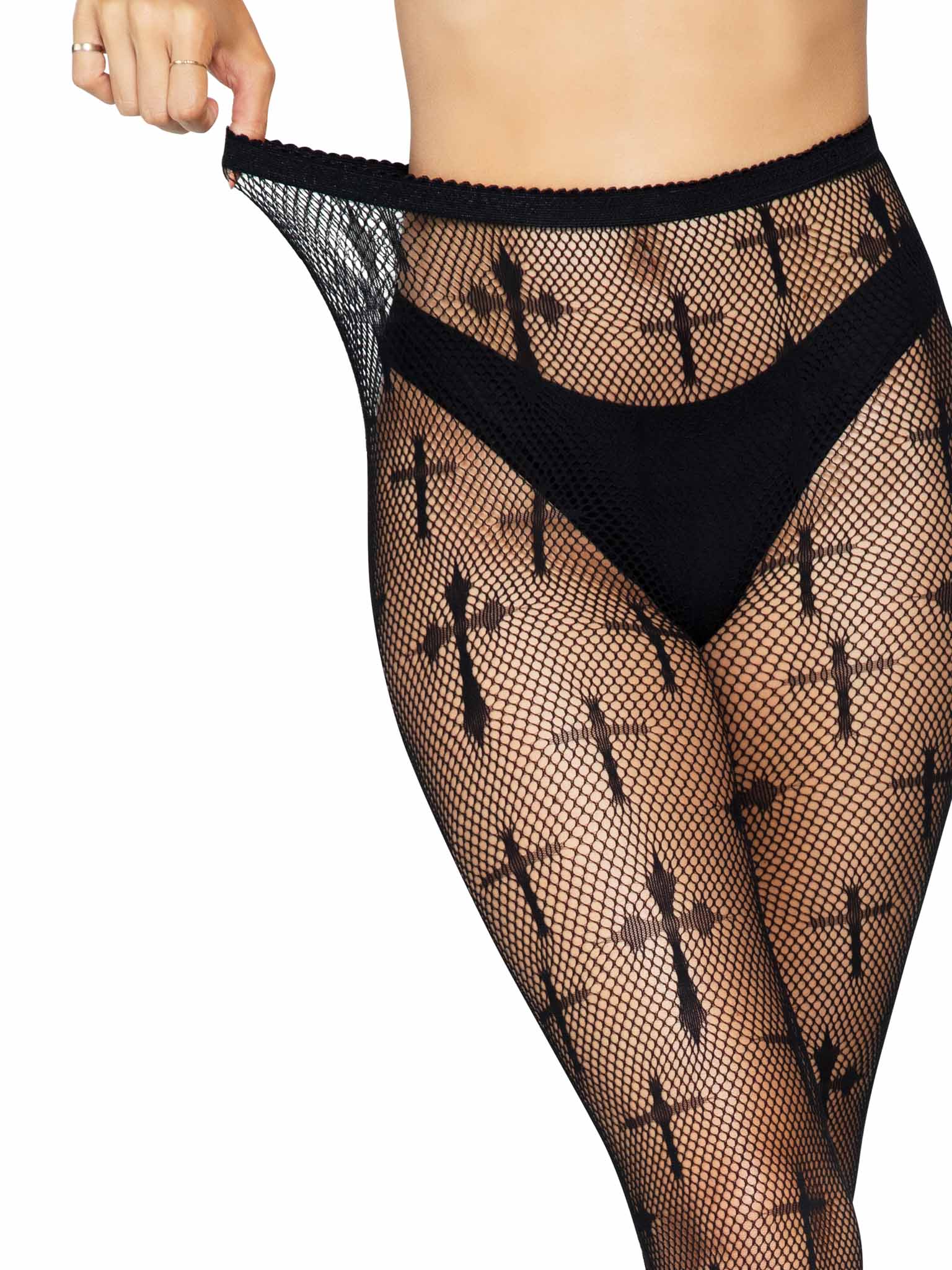 Leg Ave Worship Me Cross Net Tights OS - 9753 - Image 4